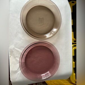 Pyrex Visions Pie Plate Set 209 Cranberry Amber Glass 9 Inch 23cm Vintage USA